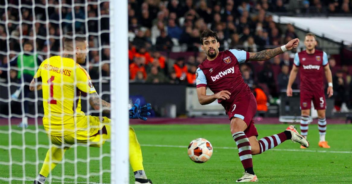 Lucas Paqueta scores for the win of West Ham against Olympiakos